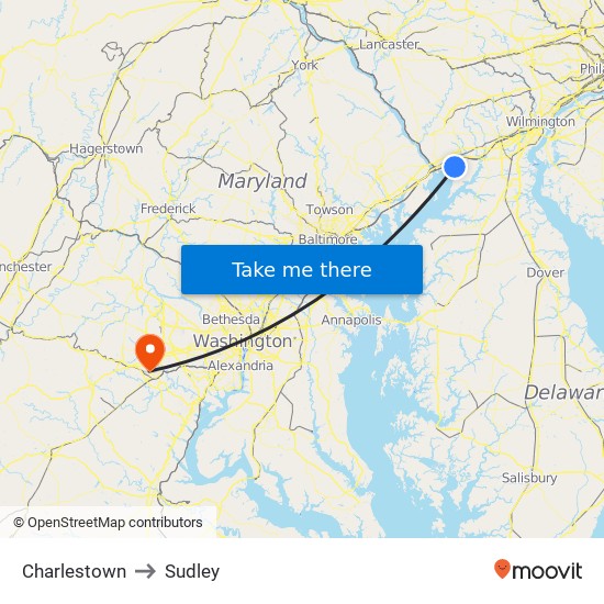 Charlestown to Sudley map