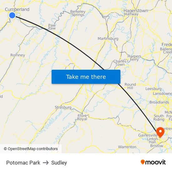 Potomac Park to Sudley map