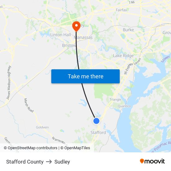 Stafford County to Sudley map