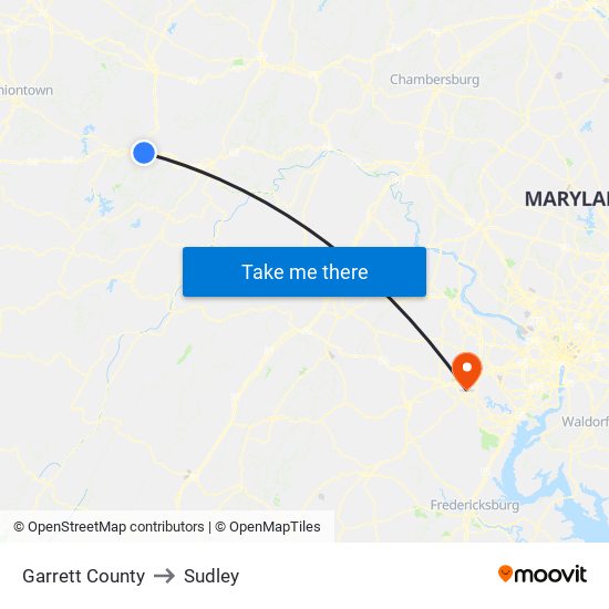 Garrett County to Sudley map