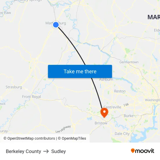 Berkeley County to Sudley map