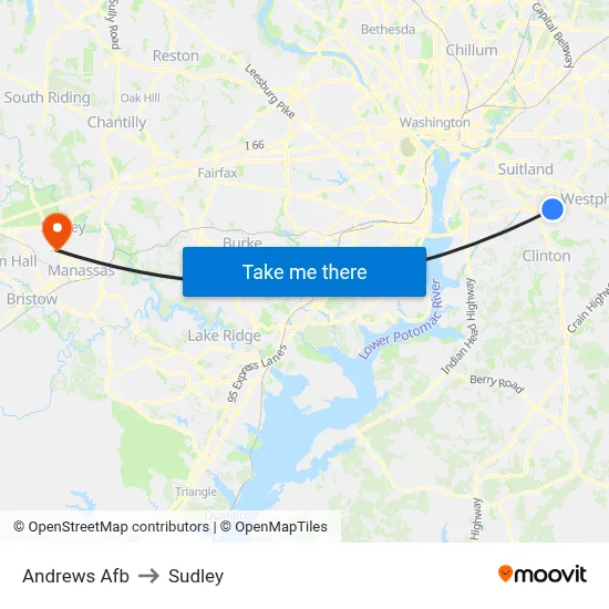 Andrews Afb to Sudley map