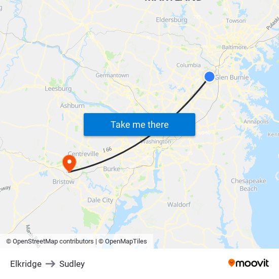 Elkridge to Sudley map