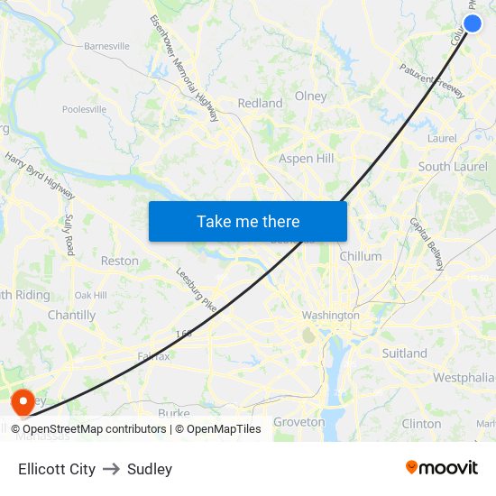 Ellicott City to Sudley map