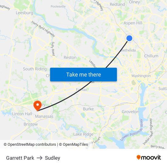 Garrett Park to Sudley map