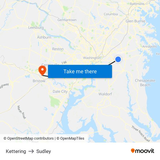 Kettering to Sudley map