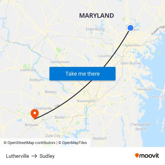 Lutherville to Sudley map