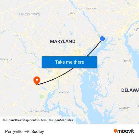 Perryville to Sudley map