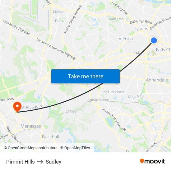 Pimmit Hills to Sudley map