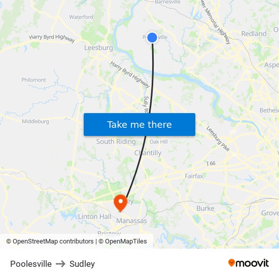 Poolesville to Sudley map