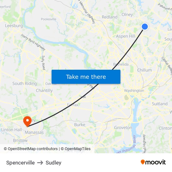 Spencerville to Sudley map