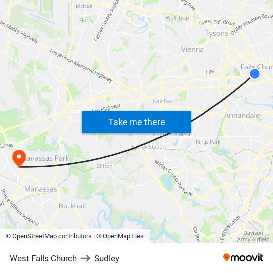 West Falls Church to Sudley map