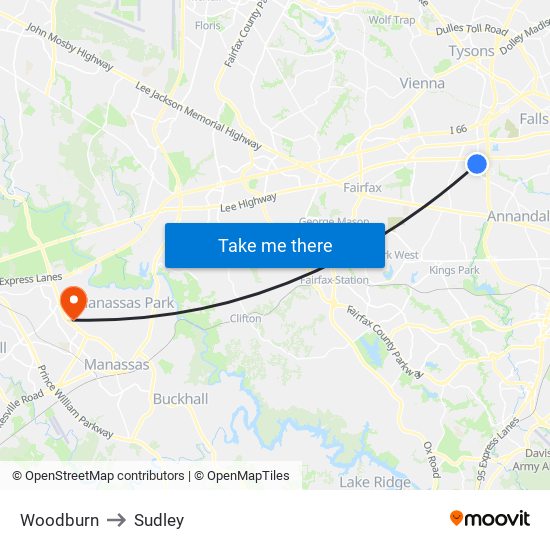 Woodburn to Sudley map