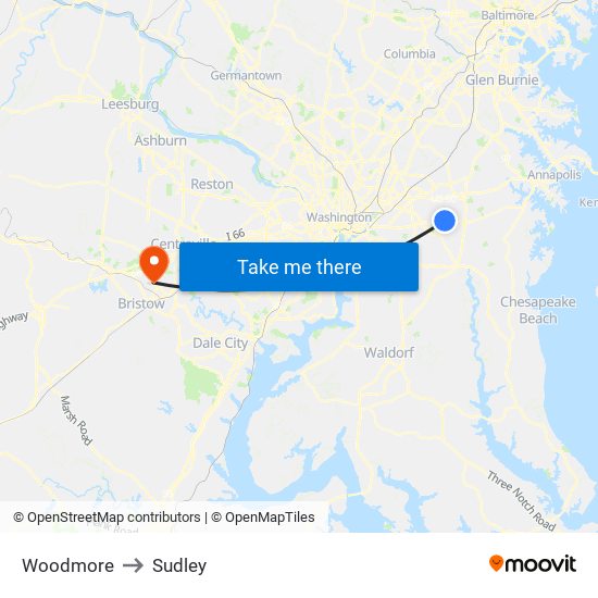 Woodmore to Sudley map