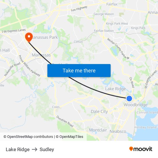 Lake Ridge to Sudley map