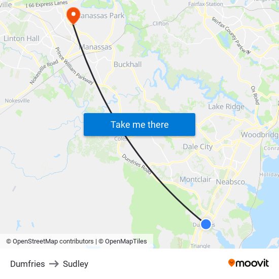 Dumfries to Sudley map