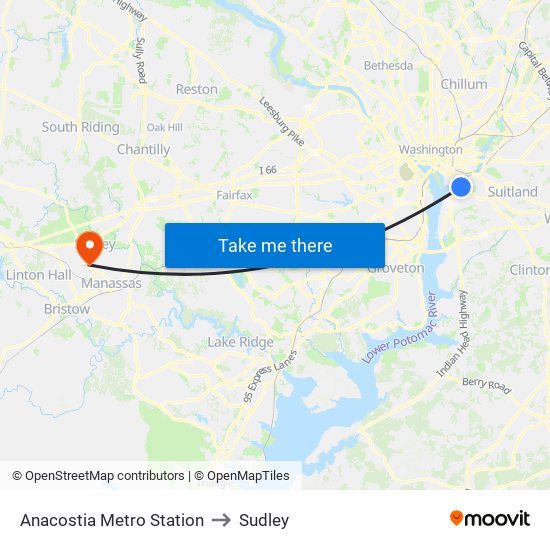 Anacostia Metro Station to Sudley map