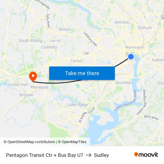 Pentagon Transit Ctr + Bus Bay U7 to Sudley map