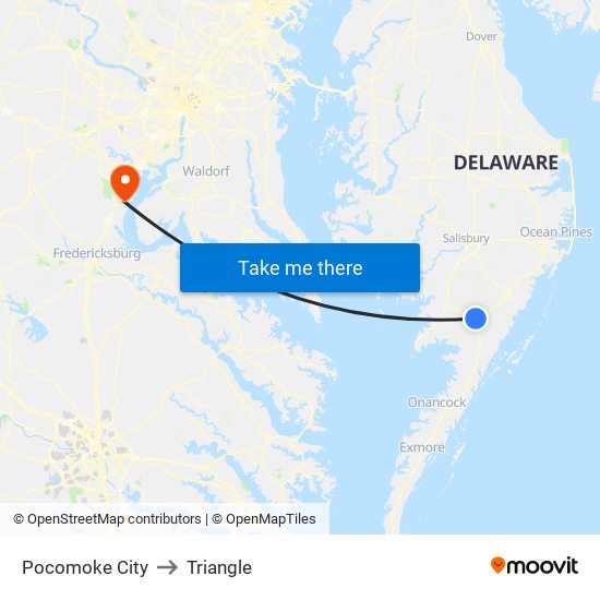 Pocomoke City to Triangle map