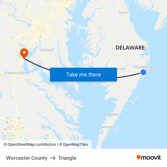 Worcester County to Triangle map