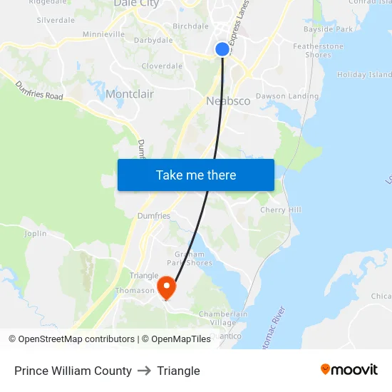 Prince William County to Triangle map