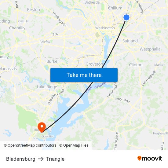 Bladensburg to Triangle map