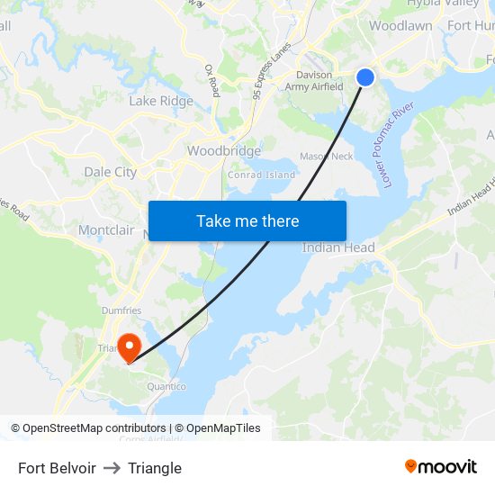 Fort Belvoir to Triangle map