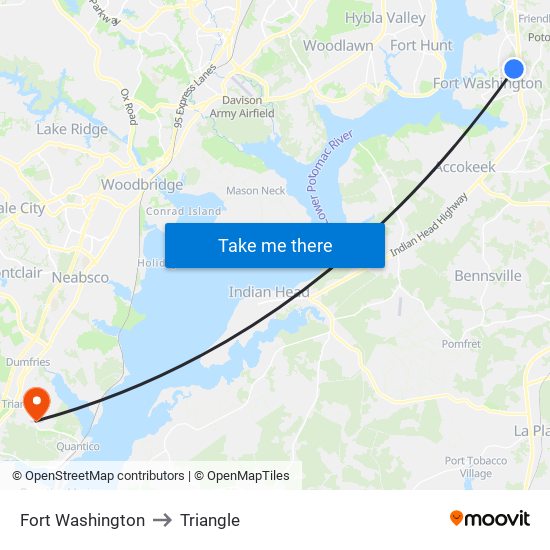 Fort Washington to Triangle map