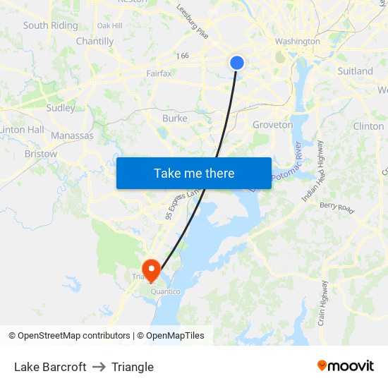 Lake Barcroft to Triangle map