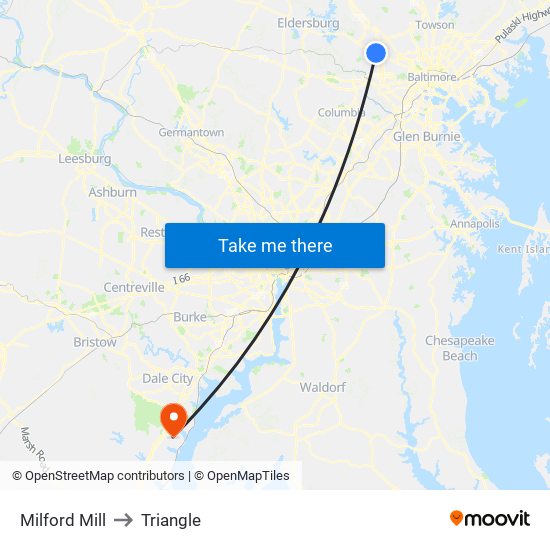 Milford Mill to Triangle map