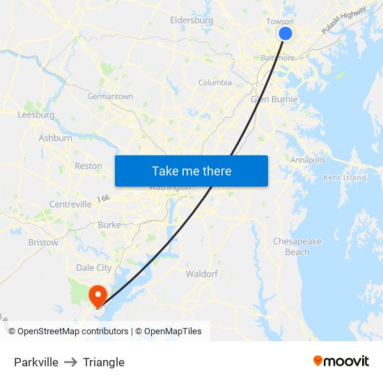 Parkville to Triangle map