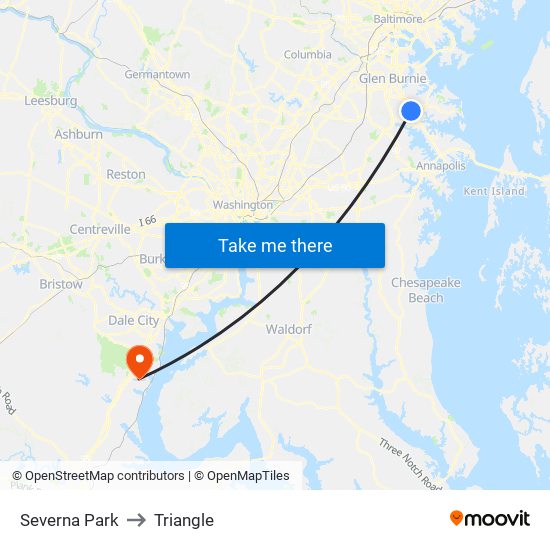 Severna Park to Triangle map