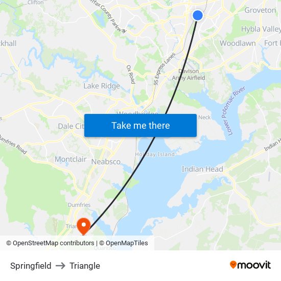 Springfield to Triangle map