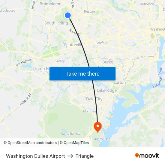 Washington Dulles Airport to Triangle map