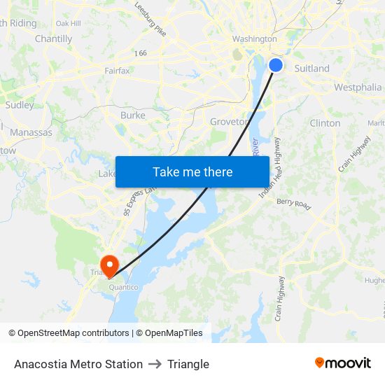 Anacostia Metro Station to Triangle map