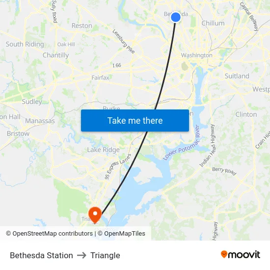 Bethesda Station to Triangle map