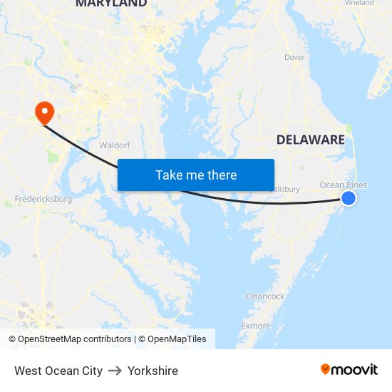 West Ocean City to Yorkshire map