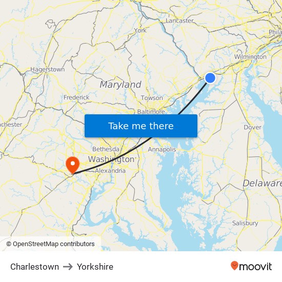 Charlestown to Yorkshire map