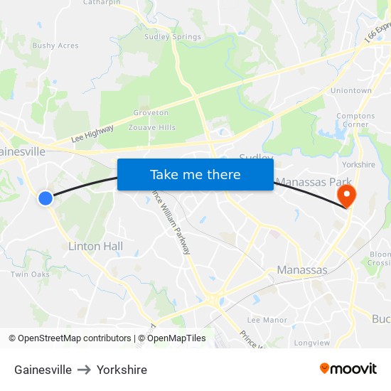 Gainesville to Yorkshire map