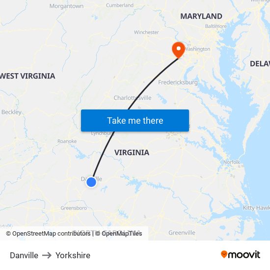 Danville to Yorkshire map