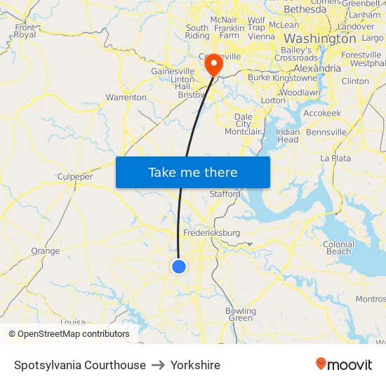 Spotsylvania Courthouse to Yorkshire map