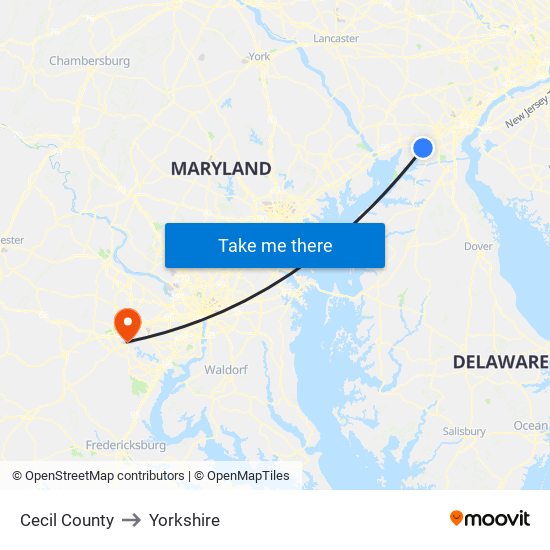 Cecil County to Yorkshire map