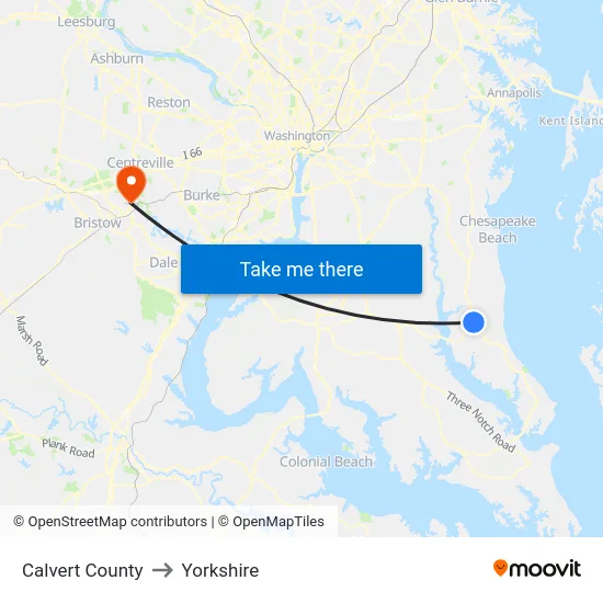 Calvert County to Yorkshire map