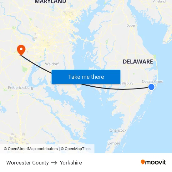 Worcester County to Yorkshire map