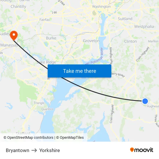 Bryantown to Yorkshire map