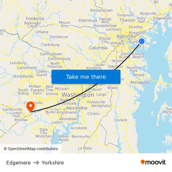 Edgemere to Yorkshire map