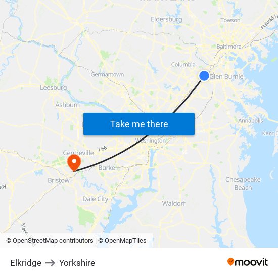 Elkridge to Yorkshire map