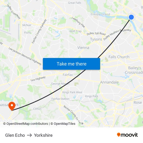 Glen Echo to Yorkshire map