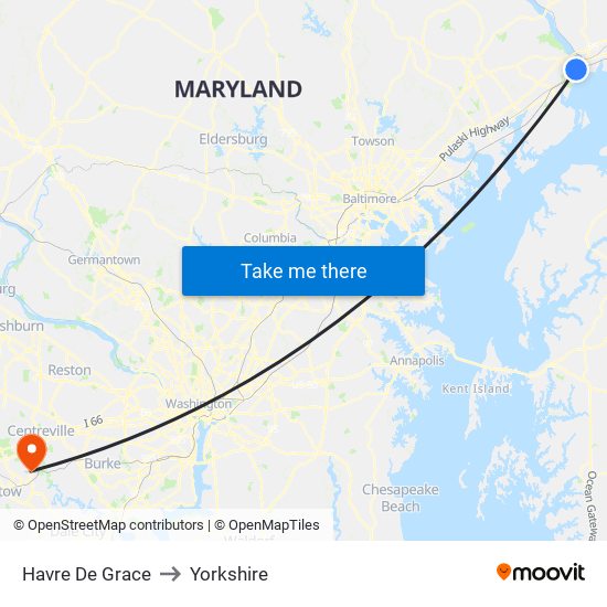 Havre De Grace to Yorkshire map