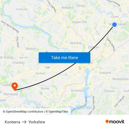 Konterra to Yorkshire map